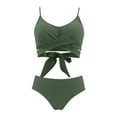 thumbnail image 5 of MIXUE Swim Suits for Women Solid Color Bikini Sets for Women Two Piece High Waisted Ruched Summer Swimwears Beachwear,Green,M, 5 of 5