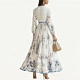 thumbnail image 5 of HBYJLZYG Women's Floral Maxi Dress, V-Neck Pleated Waist Long Sleeve with Tie Belt, Elegant Flowy A-Line Formal Party Vacation Wear for Women, 5 of 5