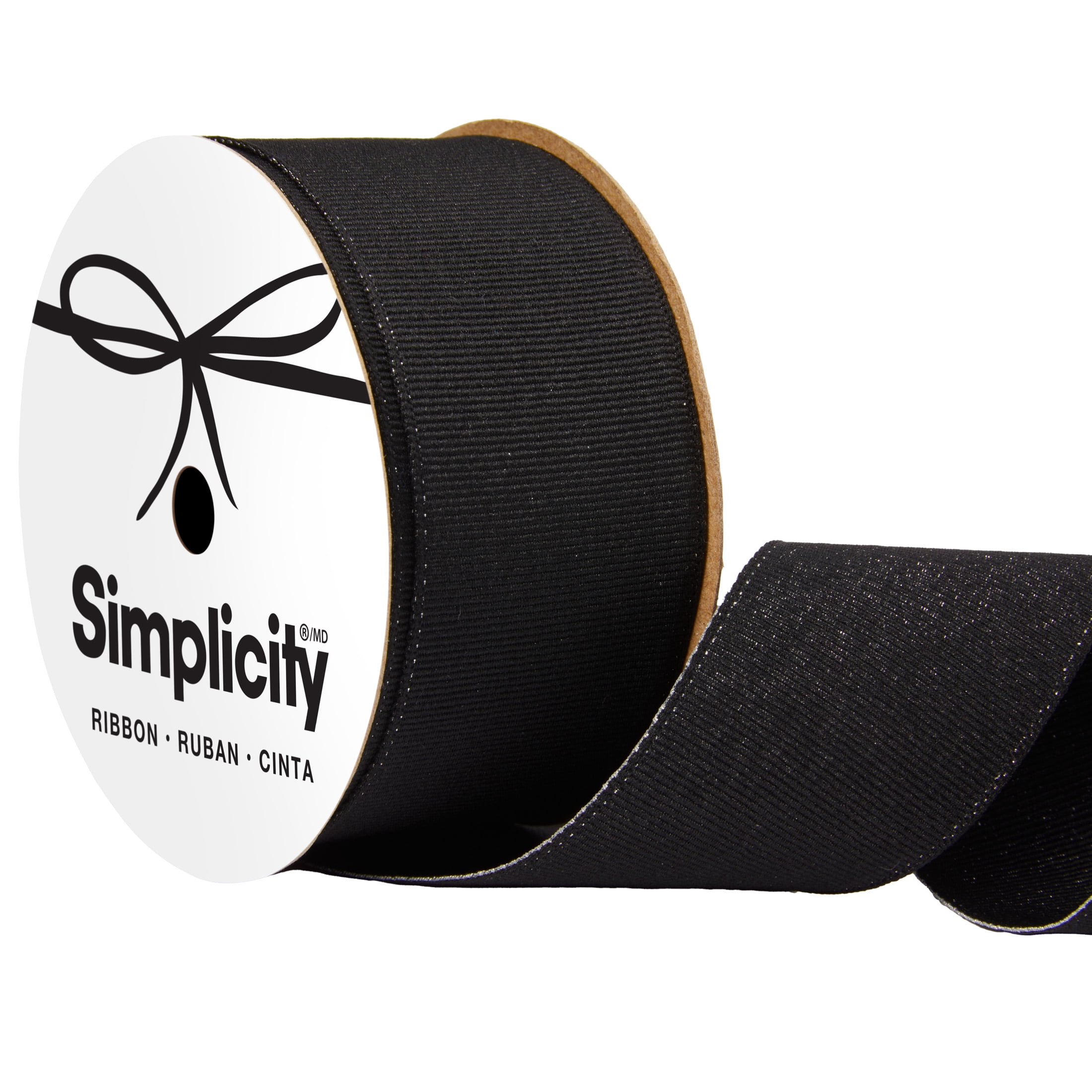 Offray wired glitter black 1-1/2 inch x 9ft ribbon, for crafts, gifting and home decoration.