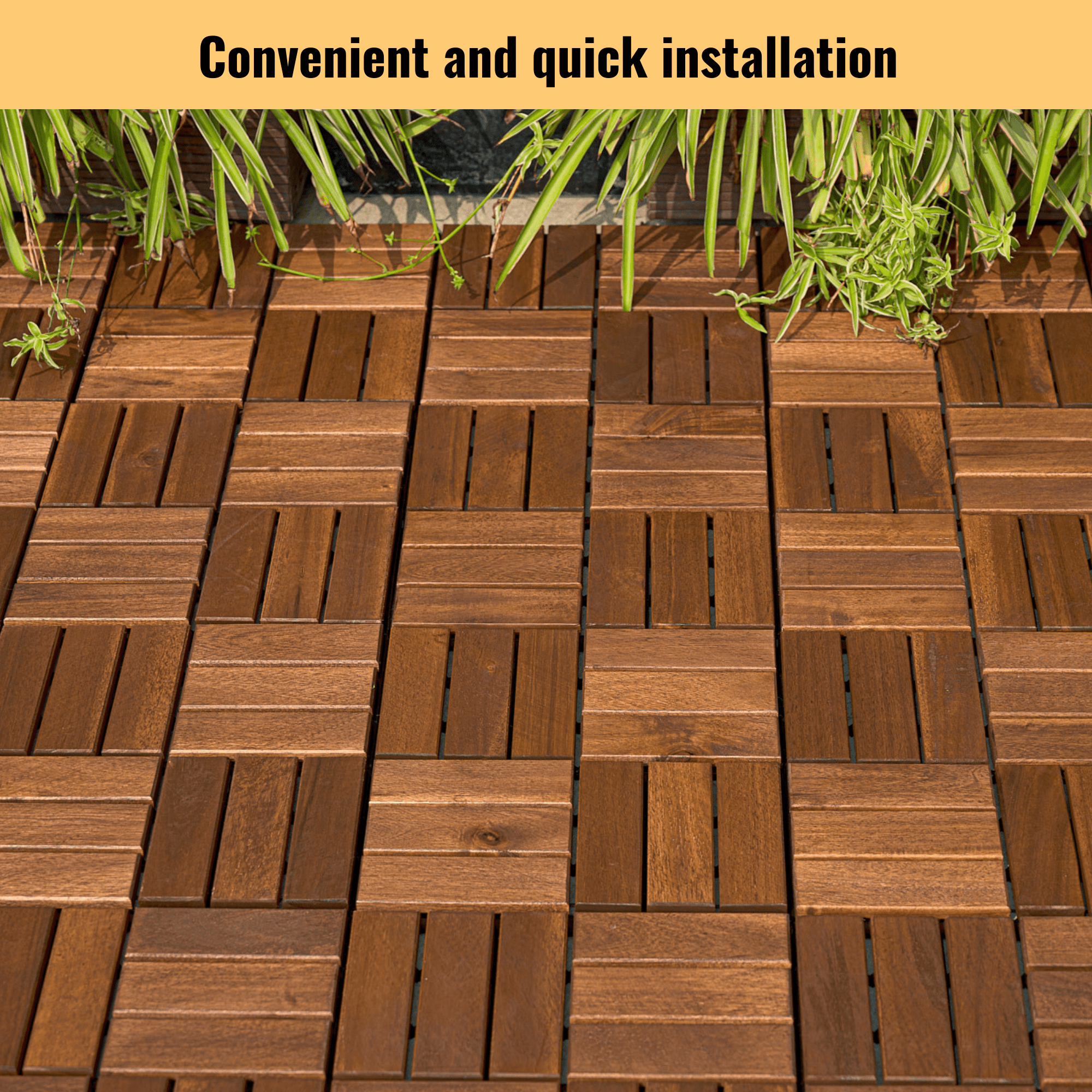 20-Pack Waterproof Interlocking Deck Tiles,12"x12" Plastic Patio Tiles for Indoor Outdoor Use,Patio Floor Decking Tiles for Garden Lawn Porch Poolside Balcony,Brown