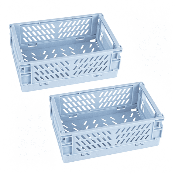 XIBUFE 2-Pack Mini Foldable Plastic Baskets for Organizing and Storage, Collapsible Storage Crate for Home Kitchen Bedroom Bathroom Office (9.8X6.5X3.8, Blue)
