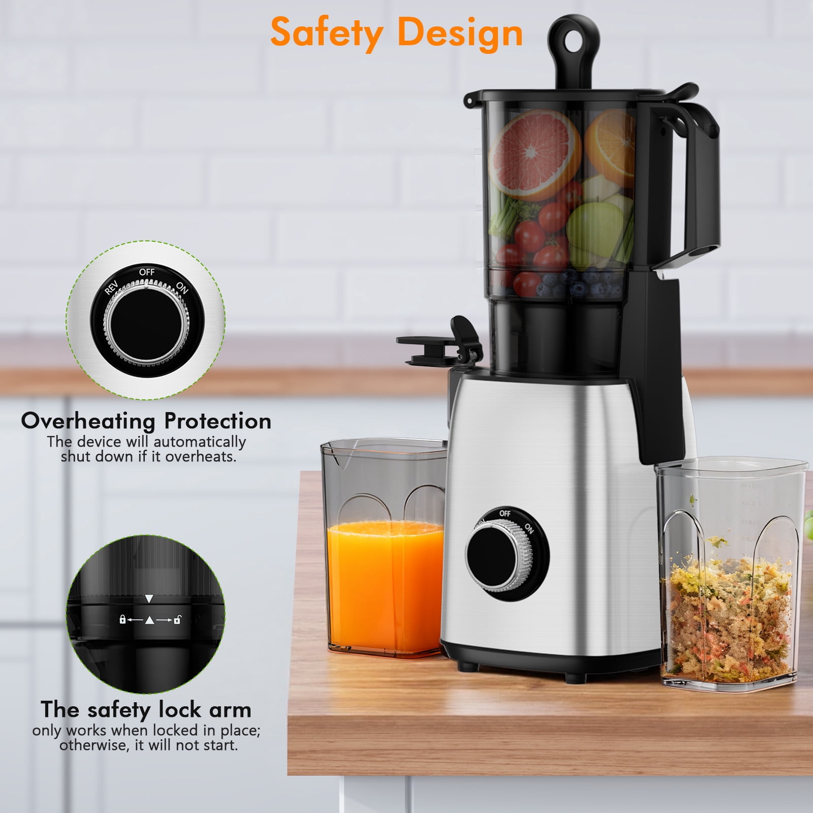 KNDKO Clod Press Juicer, 5.4" Wide Feed Chute Juicer Machine, Slow Masticating Juicer for Whole Vegetables & Fruits