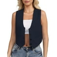 thumbnail image 2 of Cropped Suit Vest for Women Button Up Business Casual Dressy Waistcoat Vest Tops Navy Blue M, 2 of 9
