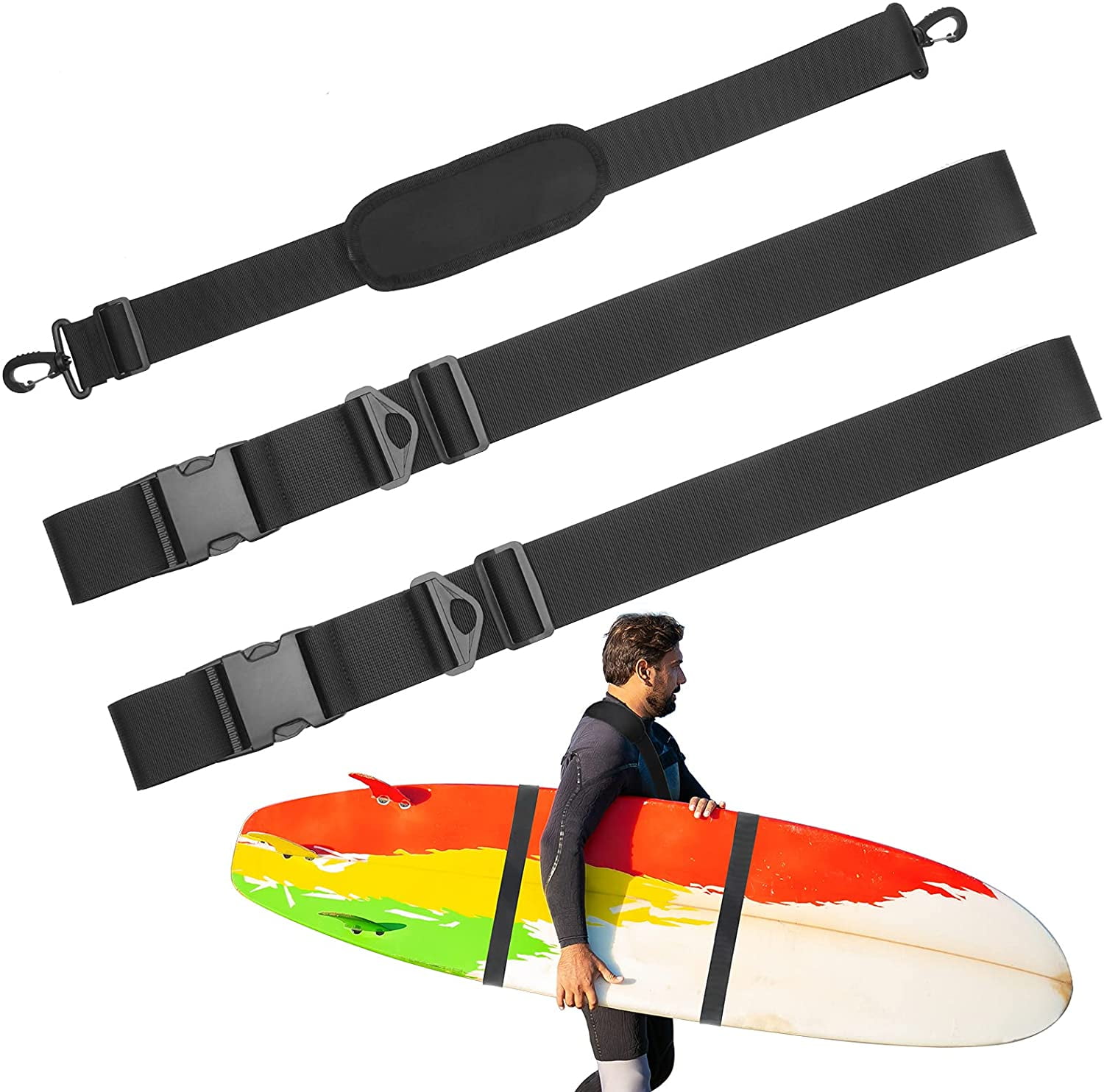 Black Surfboard Shoulder Strap Adjustable Kayak Carrier Strap SUP Paddle Board Carry Strap Kayak Canoe Carry Strap Storage Sling 