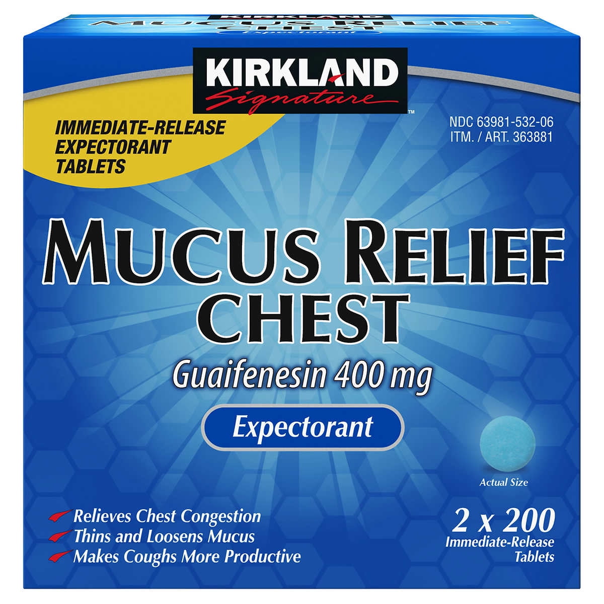 Mucus Relief Chest 400 mg 200 Tablets Guaifenesin 400 mg Expectorant