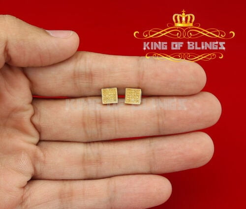 King of Bling's 0.15ct Diamond 925 stud Sterling Silver Yellow Women's/ Men's Square Earrings