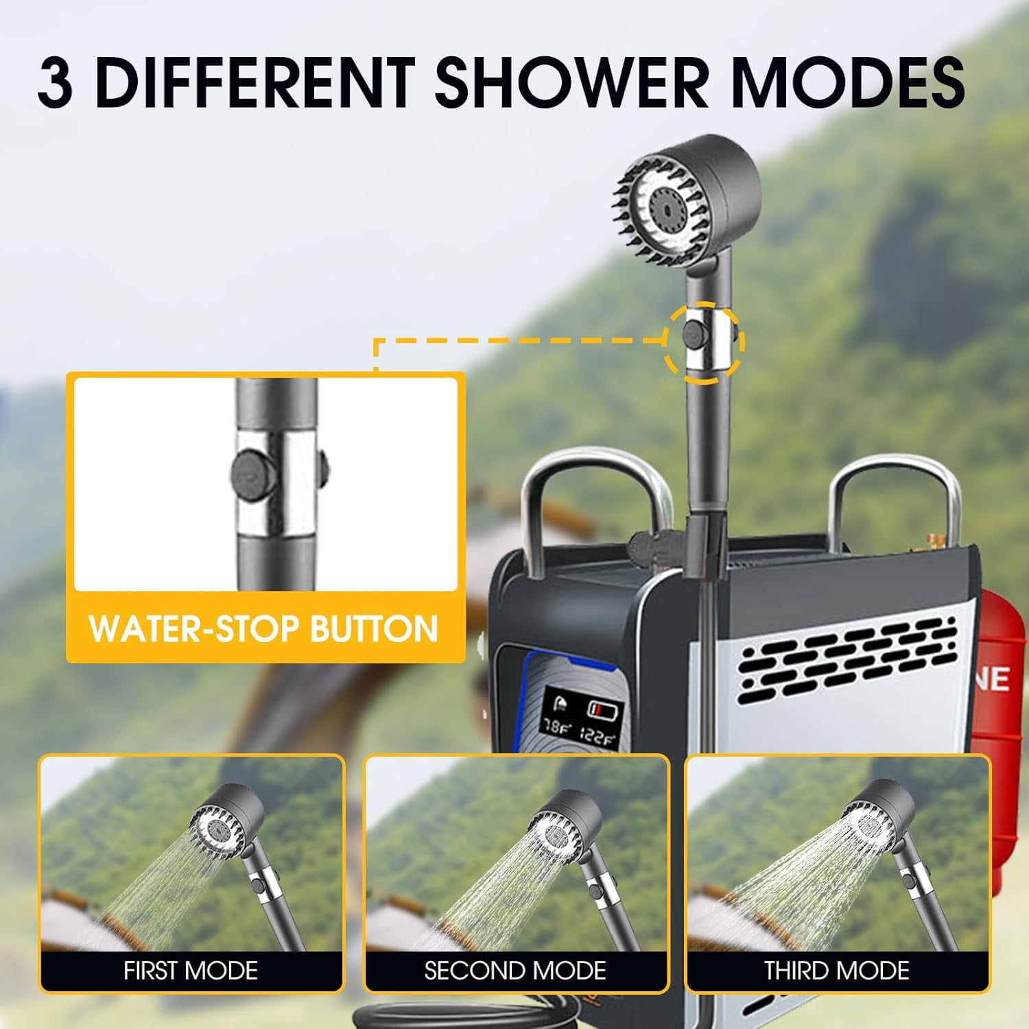 12V Tankless Portable Water Heater Propane - 25000BTU 6KW Instant Hot Water Heater for RV, Camper Van, Camping Trailer, Cabin - Gas Powered Camping Shower - Black
