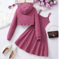 thumbnail image 4 of CAIVO Girls Ribbed Hooded Long Sleeve Tops With Suspenders Pleated Dress Two Piece Outfits For Fall Winter Kids Versatile Clothes Sets Solid Color, 4 of 8