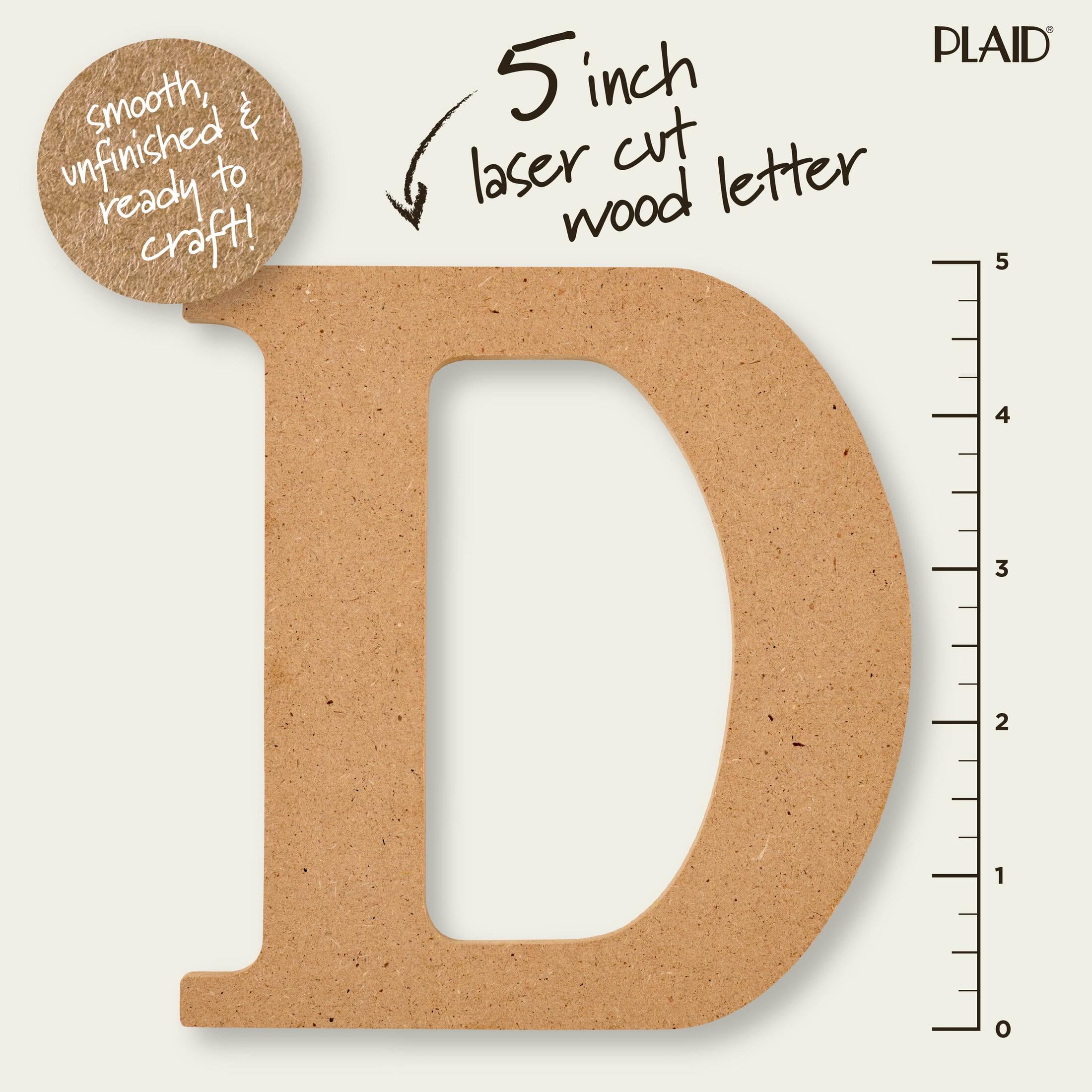 (2 pack) Plaid Unfinished Wood MDF 5" Letter for DIY Arts and Crafts, D