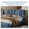 thumbnail image 4 of Queen Size Upholstered Bed Frame Modern Wingback Headboard Wavy Footboard Platform Bed No Box Spring Needed for Bedroom, Antique Blue, 4 of 14