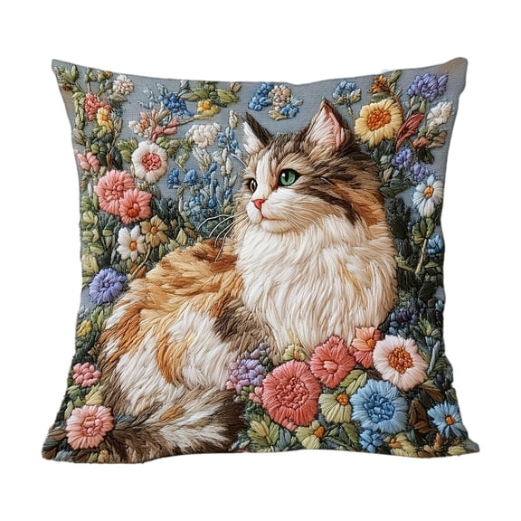 Cinvoph Short Lint Pillow Cover Double-Sided Cute Animal Embroidery Pillowcase for Sofa Bedroom Living Room Home Decoration 18"