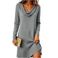 thumbnail image 3 of Casual Dresses for Women Zaewscy Fashion Women Casual Solid Fitted Dress Long Sleeve Turtleneck Dress Gray M, 3 of 9