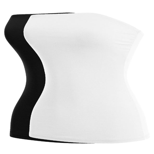 CHUANK Lot de 2 Hauts Tube Longs en Coton Extensible Basique pour Femmes