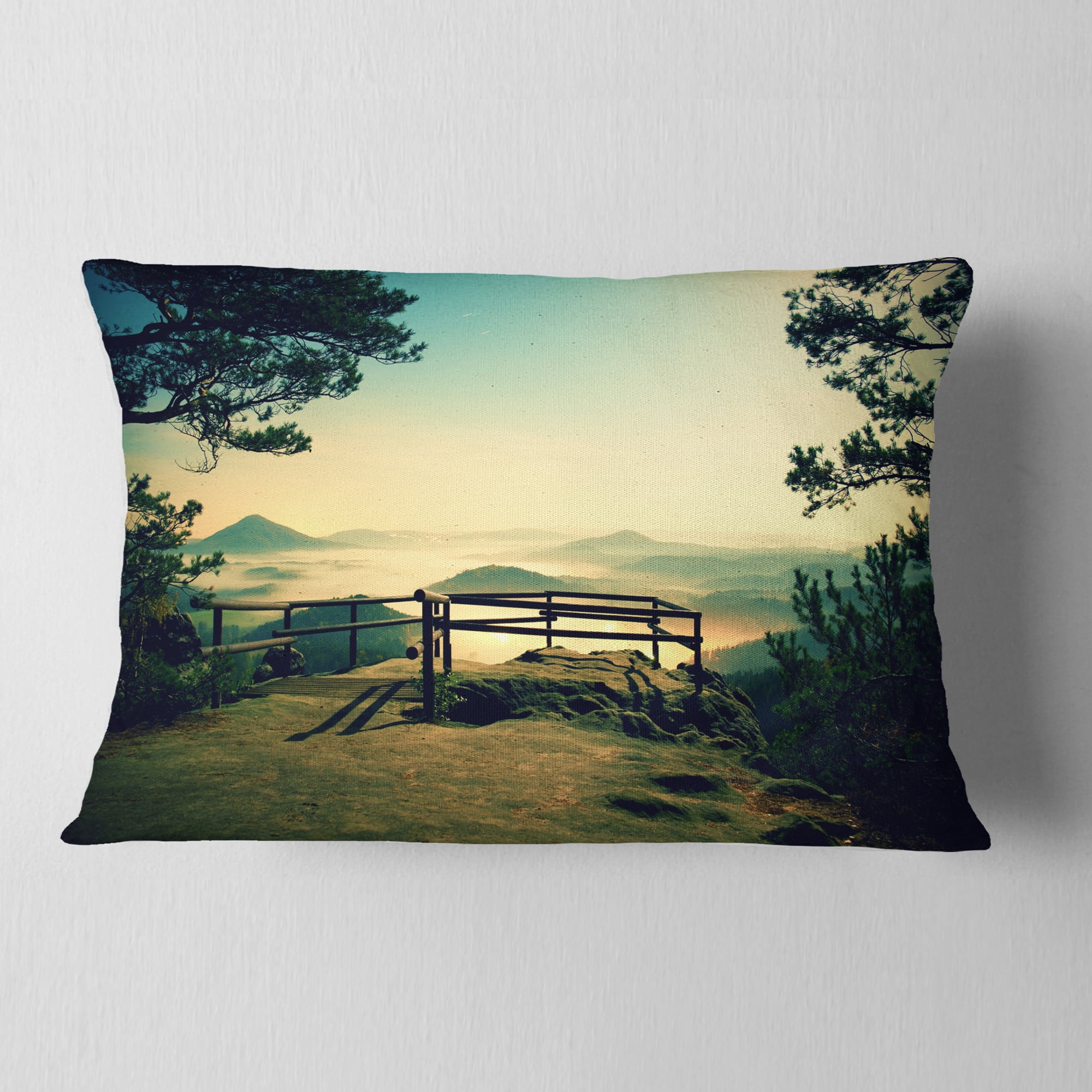Designart Full Moon Autumn Midnight - Landscape Photo Throw Pillow - 12x20