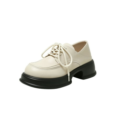 

Harsuny Womens Leather Shoe Comfort Oxfords Platform Dress Shoes Uniform Comfortable Vintage Loafers Lace Up Beige 5.5