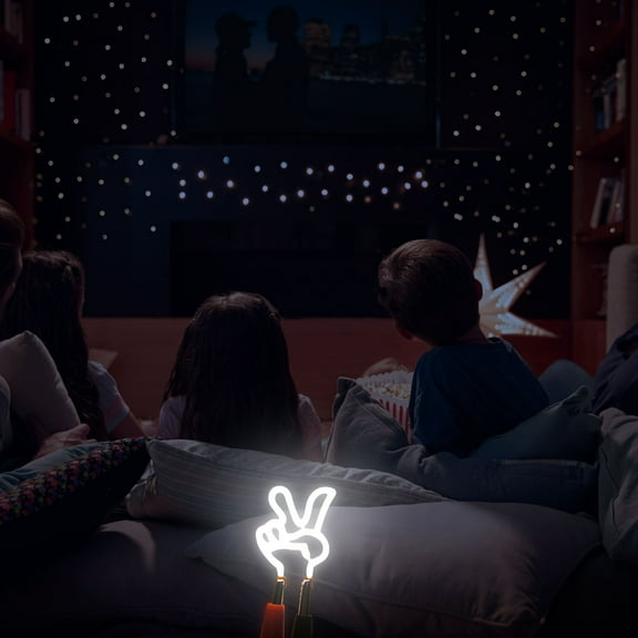 OUNONA Hand Gesture Neon Light Peace Sign LED Wall Decor Retro Peace Neon Light Up Sign Decoration For Home Bar Party Decoration