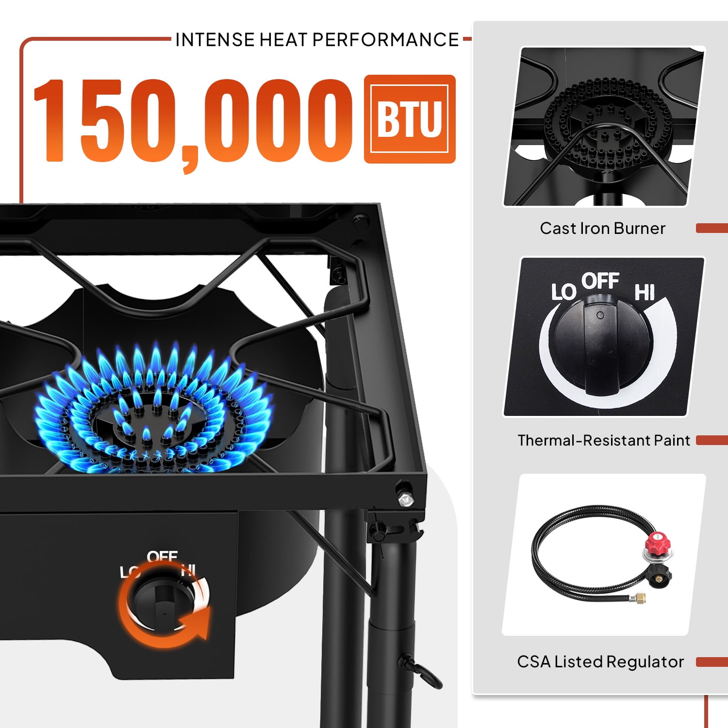 2 Burner Outdoor Camping Stove,20PSIG Regulator,150,000 BTU Propane Gas Stove with Windscreen & Side Table & Cover for Outdoor Cooking BBQ and Backyard Cooking
