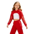 thumbnail image 3 of Aislor Girls Mesh Long Sleeve Drawstring Hooded Crop Top for Hip Hop Jazz Dancewear Red 16, 3 of 5