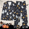 thumbnail image 4 of Enjoytime Halloween Pajama Sets for Women Ghost Printed Lapel Long Sleeve Button Down Blouse Loose Pants Cute Loungewear Casual Soft Comfy Sleepwear, 4 of 6