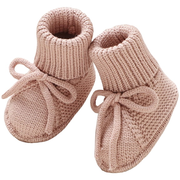 Baby Boys Girls Sock Shoes Bowtie Knitted Booties Lightweight Flat Walking Shoes Casual Round Toe Athletic Crib Shoes Pink 6-9 Months Infant