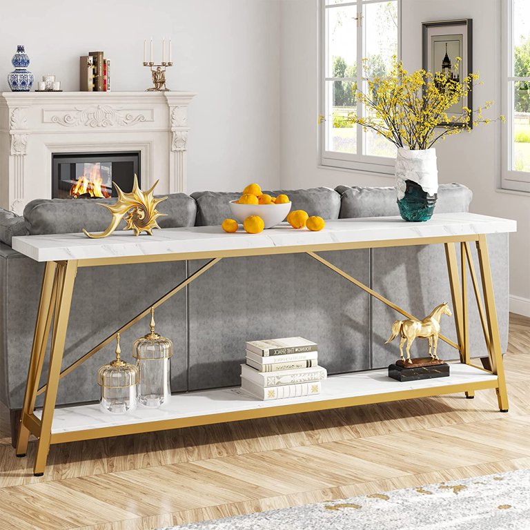 Tribesigns 70.9 Faux Marble Console Table with 2 Tier Storage Shelf