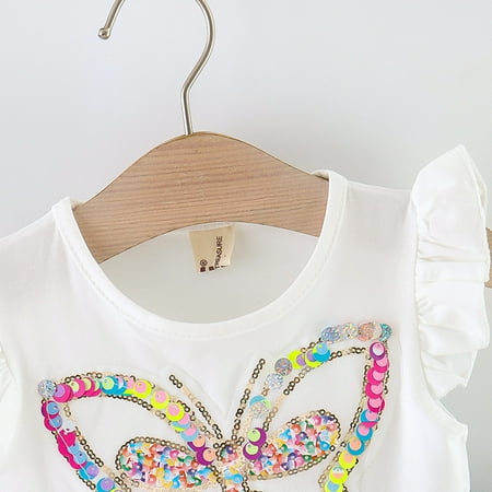 

PEASKJP Dresses Little Girls Short Sleeve Summer Swing GirlsTulle Round Neckline Dress White 2-3 Years
