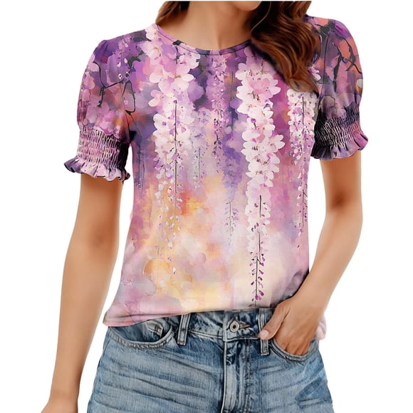 Zpanxa SunnyDay Vacation Ready Polka Dot Top with Lace Trim, Casual Short Sleeve Blouse for Summer