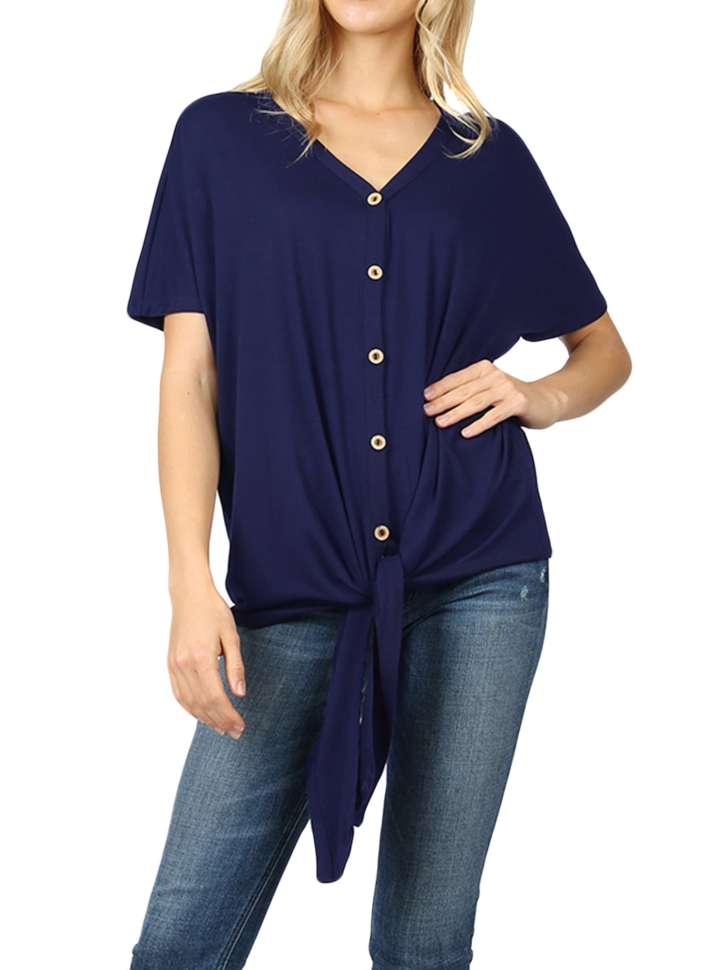Tie Sleeve Collarless Button Down Top