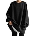 thumbnail image 1 of Sudadera Holgada de Cuello Redondo para Mujer, de Larga, Informal, de Algodón, de Color Liso, para Otoño Negro XL, 1 of 7