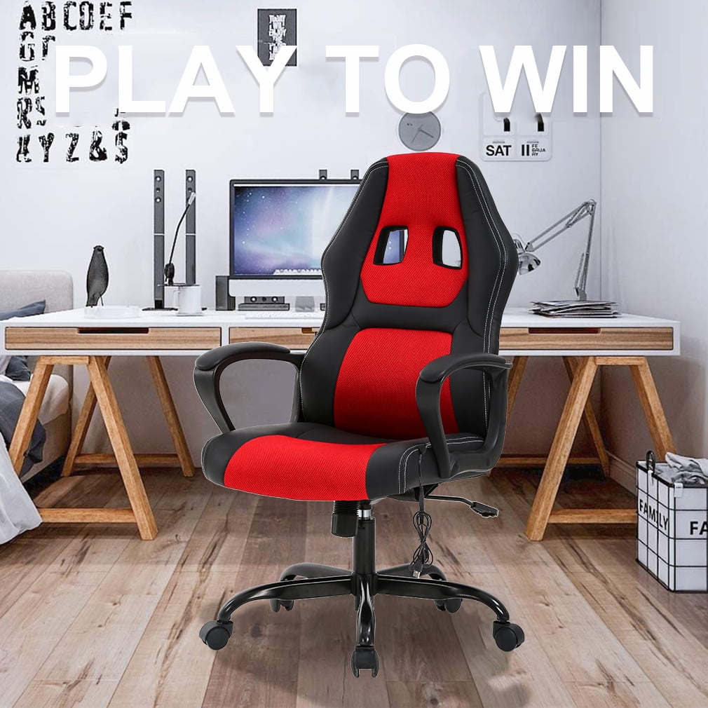 BestOffice Ergonomic Racing Gaming Chair，Massage PU Leather Lumbar Support Headrest Swivel Computer, Red