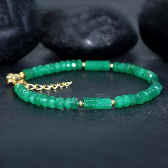 Beryl Emerald 3-3.5mm Rondelle Shape Faceted Cut Beads Adjustable Silver Plated Clasp Bracelet for men, women, unisex. Link Chain Stacking Bracelet.|LINK_00923