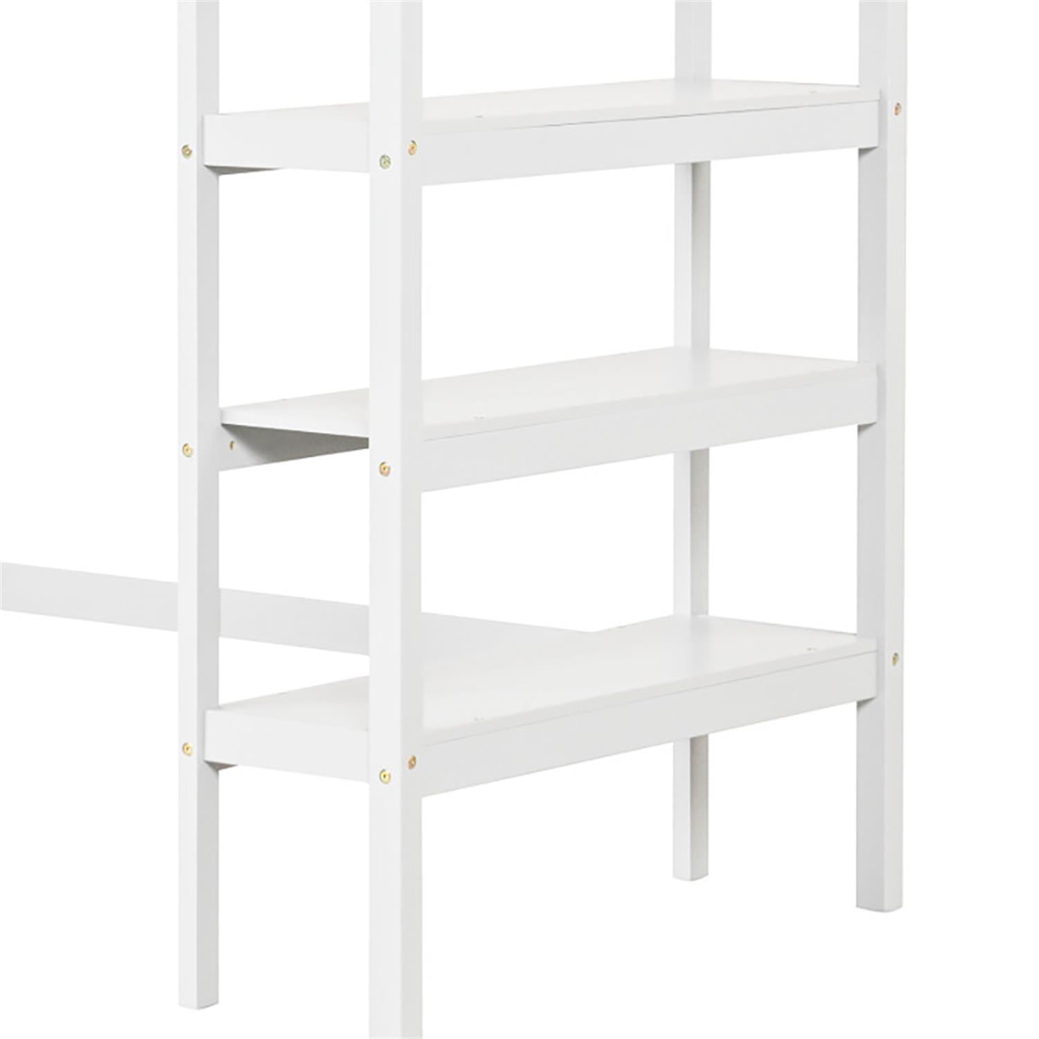 Demi Bonn Loft Bed Twin Size, Solid Wood Loft Bed with Desk and Bookshelves, Modern Wooden Bed Frame for Teens, White