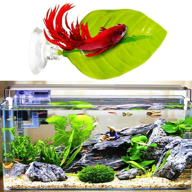 8pcs Fish Rest Bed Hammock Waterproof Single-Layered Betta Suction Cup Non-Toxic Artificial Spawning Leaf, Size: 8 Pack, Green