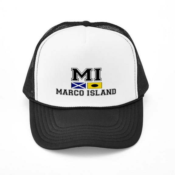 CafePress - Marco Island FL Nautical Flags Design Trucker Ha - Adjustable Unisex Printed Trucker Hat with Mesh Back