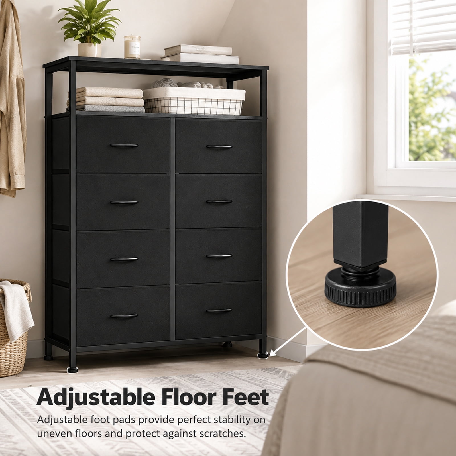 Alvantor 8-Drawer Fabric Dresser with Open Shelf, Chest of Drawers, Steel, MDF, Storage Organizer Unit, Closet, Entryway