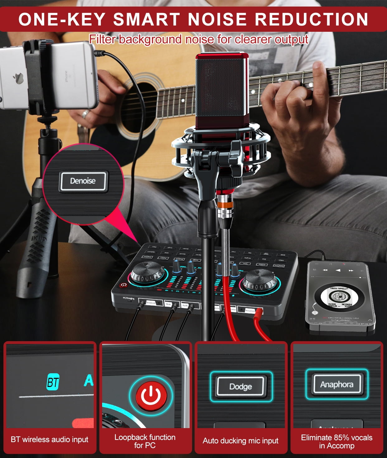 Podcast Equipment Bundle, tenlamp Audio Mixer with Live Sound Card and L12  Podcast Microphone Bundle, All-In-One Podcast Kit for PC or Cellphone Live  Streaming, Music Studio Recording, Guitar 