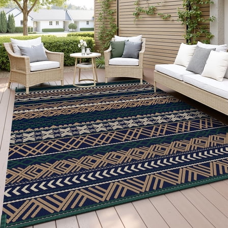 Outdoor Rug Carpet Waterproof-Patio Rug Mat 6x9 Reversible RV Camping Rug Picnic Mat Plastic Straw Outside Rug for Balcony Porch Deck Beach-Boho Outdoor Area Rug for Patio Decor Colorful