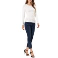 thumbnail image 3 of MODA NOVA Junior's Ruched Stretchy Crew Neck Slim Fit Basic Tops White XS, 3 of 7