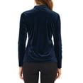 thumbnail image 3 of INSPIRE CHIC Women's Velvet V Neck Long Sleeve Blouse Top XS Navy Blue, 3 of 7