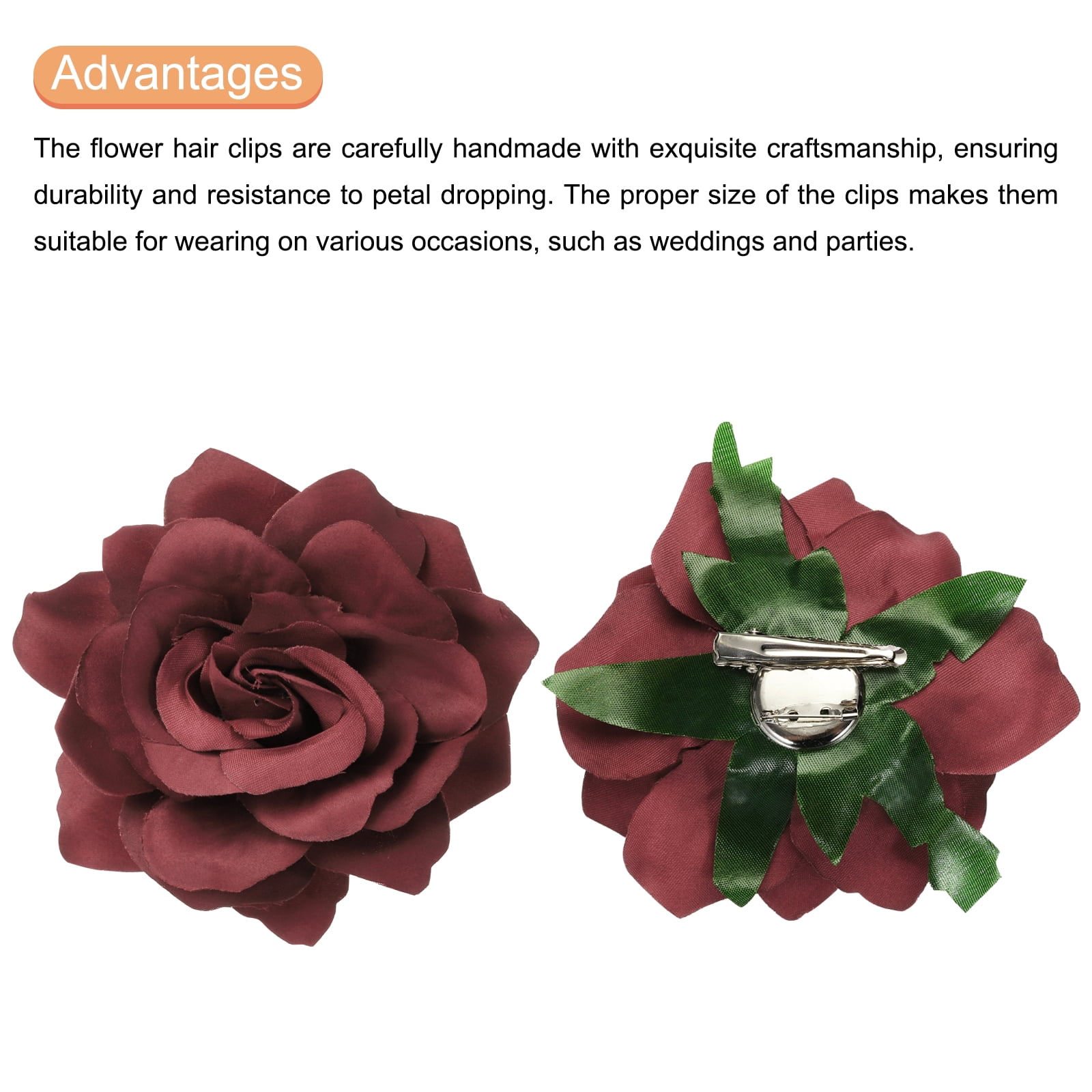 30 Pcs Rose Flower Hair Clips 4 Inch Flower Hair Pins for Women Hair Accessories Dark Red