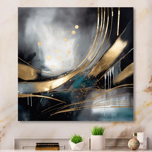 Designart "Abstract Marble Shapes and Lines II" Abstract Marble Metal Wall Decor