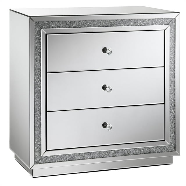 Global Furniture USA Hollywood Glam Mirrored Large 3 Drawer Side Table