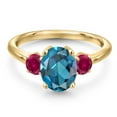 thumbnail image 3 of Gem Stone King 18K Yellow Gold Plated Silver London Blue Topaz and Red Created Ruby Engagement Ring for Women | 2.75 Cttw | Oval 9X7MM | Gemstone November Birthstone | Size 9, 3 of 6