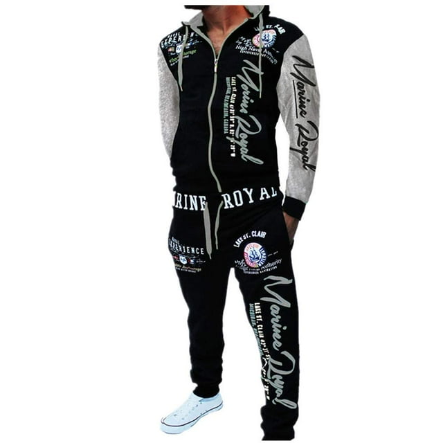 Conjunto de chándal informal con capucha y cremallera completa y cinturilla elástica para hombre