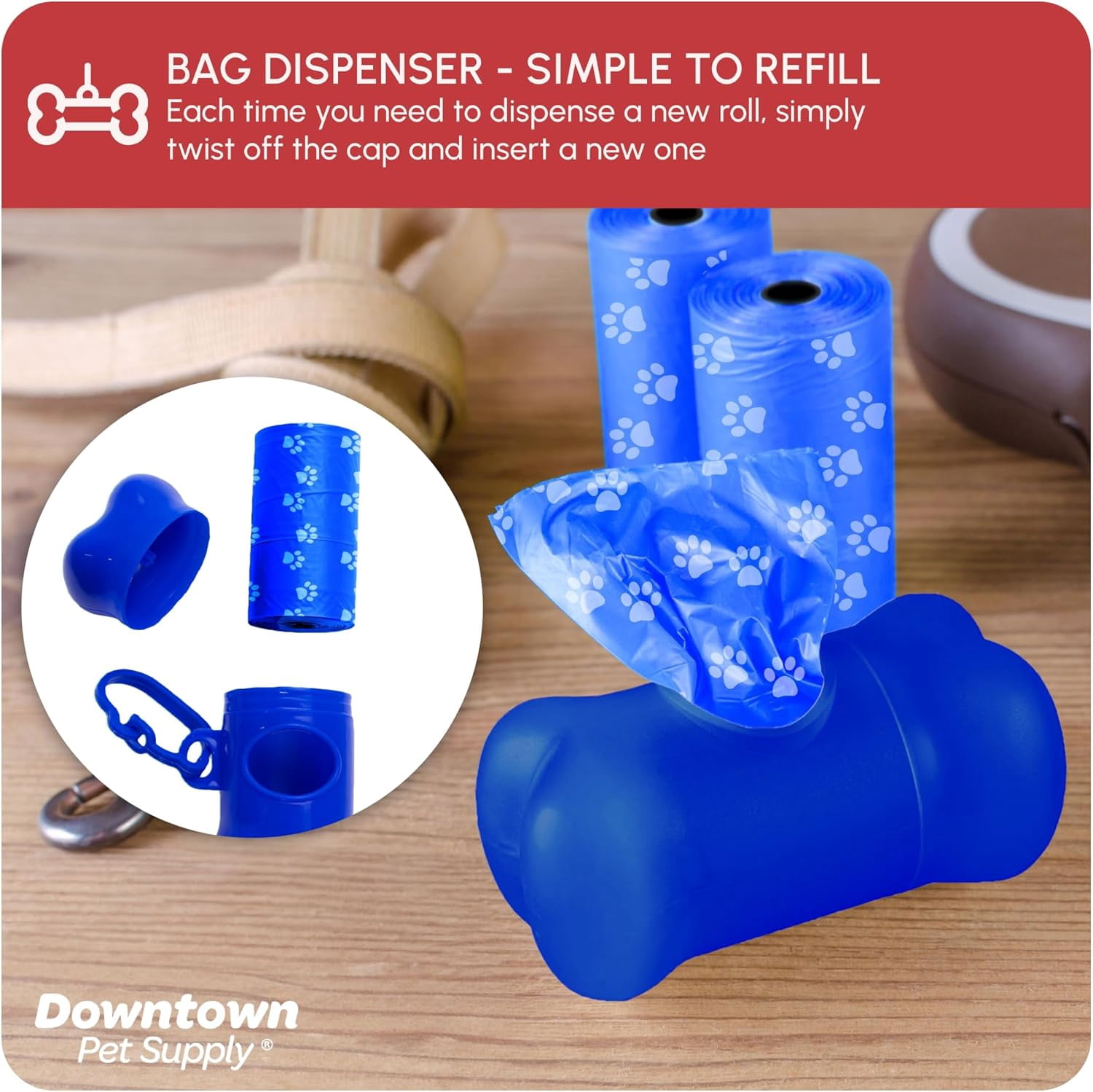 Leak-Proof Dog Waste Bags with Dispenser, 960 Count - Bone-Shaped Holder for Leash, Rainbow Paw Prints Design, 12.5" x 8.5"
