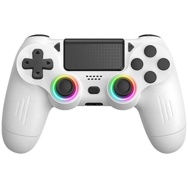 Controlador inalámbrico para P4, gamepad remoto con luz RGB compatible con P-4/P-4 Slim/P-4 Pro/PC con Windows, blanco