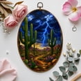thumbnail image 7 of Canvas Wall Art Western Landscape Stained Glass Art Cacti Oval Framed Canvas Prints Vintage Wall Hanging Decor for Home Decorations 8.6"x11.4", 7 of 7