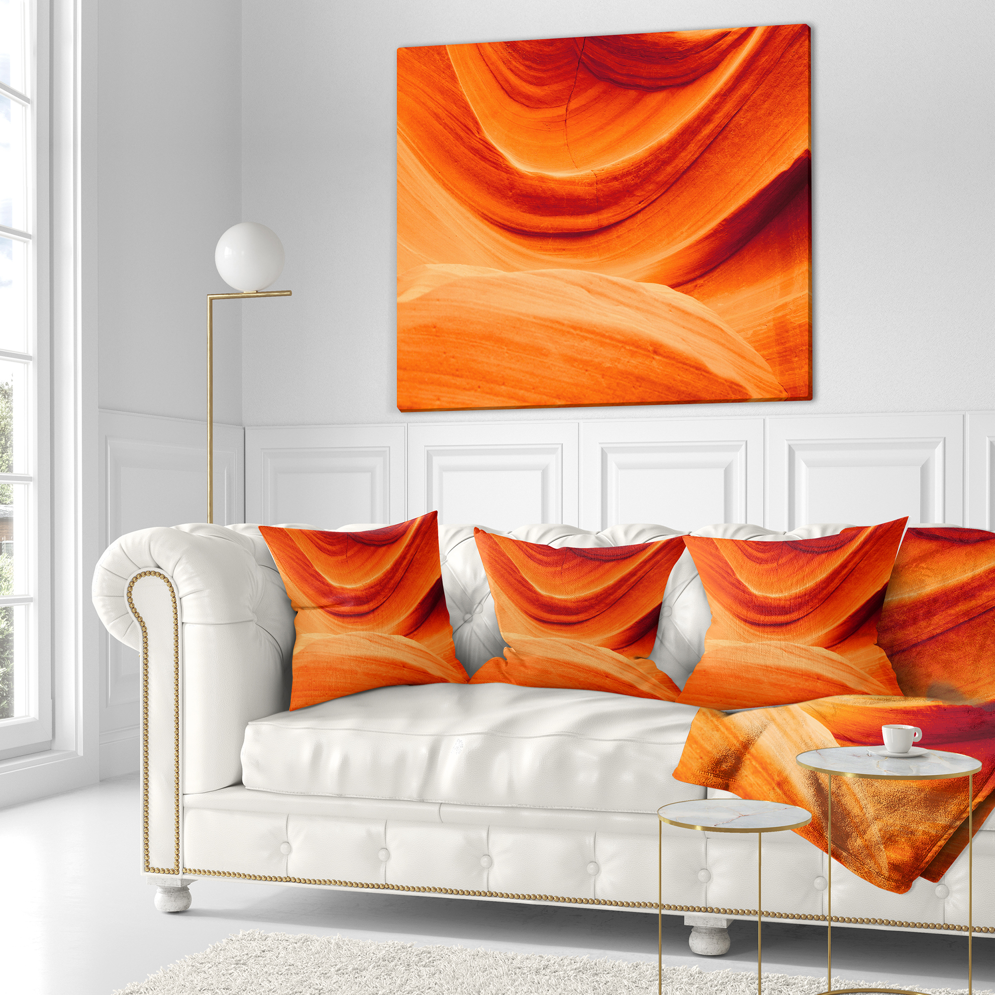 Designart Antelope Canyon Orange Wall - Landscape Photography Throw Pillow - 18x18