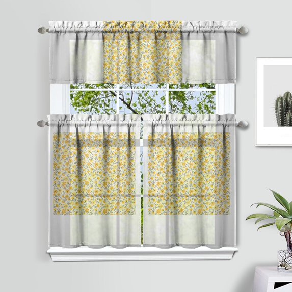 Rustic Bohemian Curtains 36 Inch - 3 Panel Wildflower Farmhouse Set with Vintage Floral Design, Rod Pocket