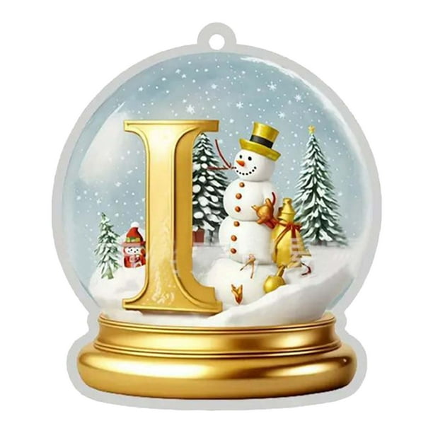 Adorno para coche de acrílico con 26 letras de cristal amarillo, colgante para árbol de Navidad, decoración del hogar